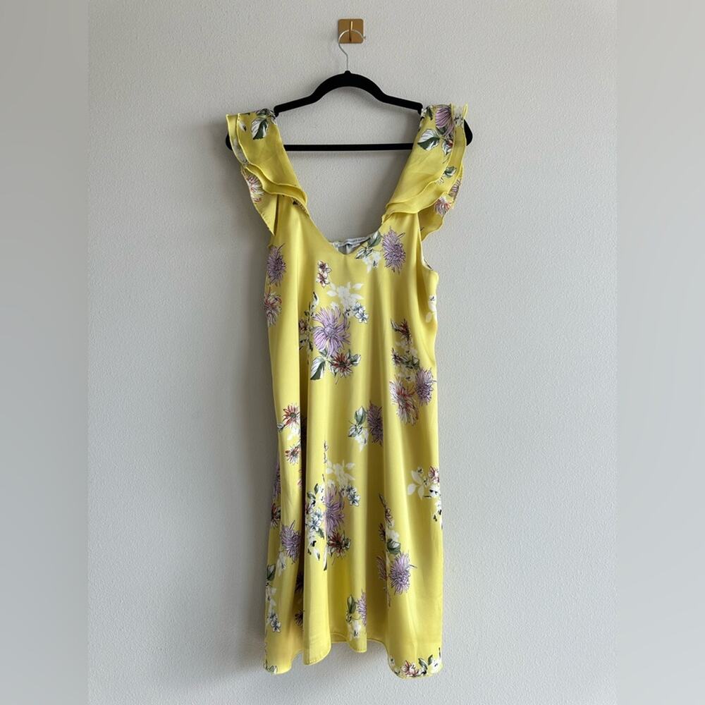 Yellow Floral Ruffle Strap Sundress Cottagecore Garden Party Dress Size S